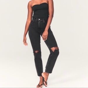Abercrombie & Fitch Distressed Black Straight Leg Jeans